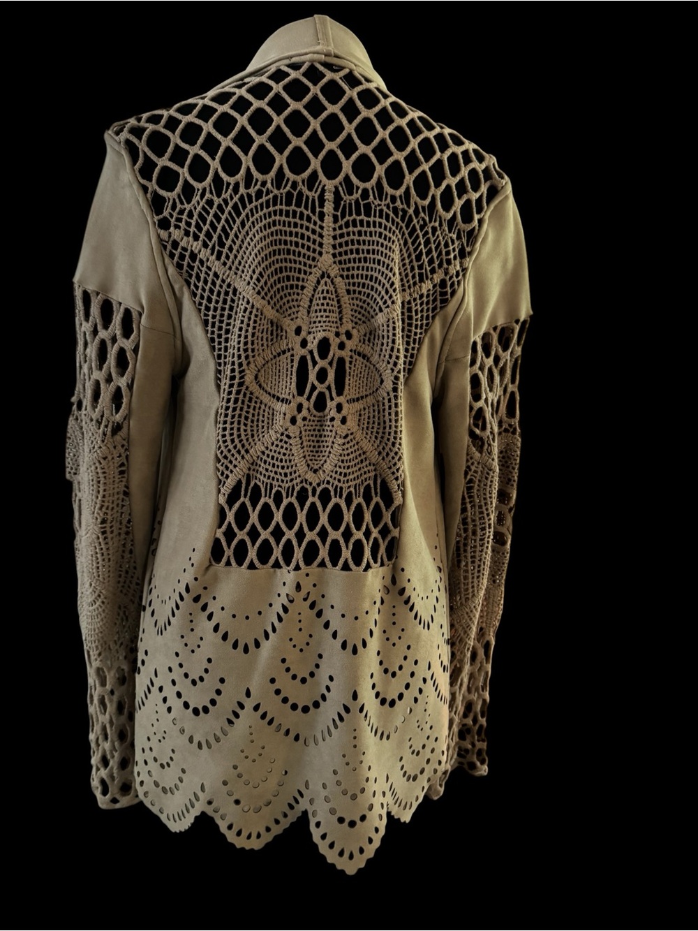 SKY Women’s Small Beige Boho Crochet Lace Open Front Cardigan Jacket - Picture 4 of 7